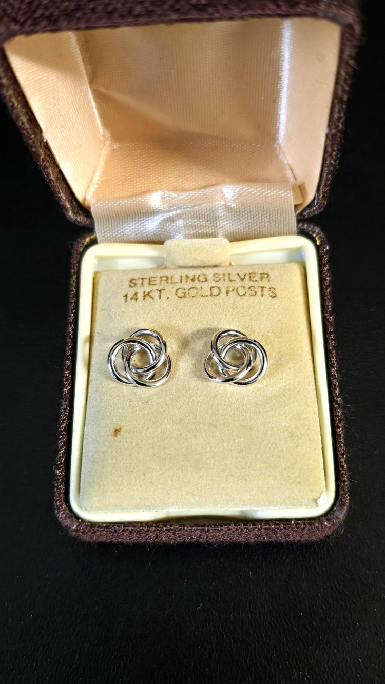 Sterling Silver Knot Stud Earrings 14K Gold Posts Butterfly Back No Stone